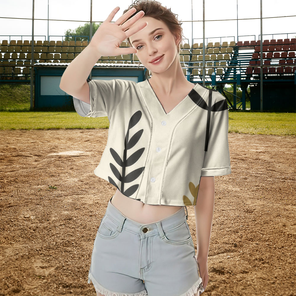 Wild Leaves Flower Crop Top Baseball Jersey