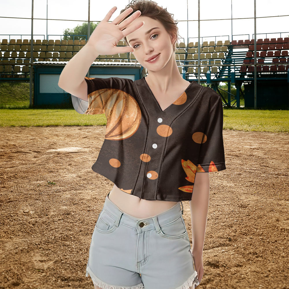 Oak Leaves Crop Top Baseball Jersey